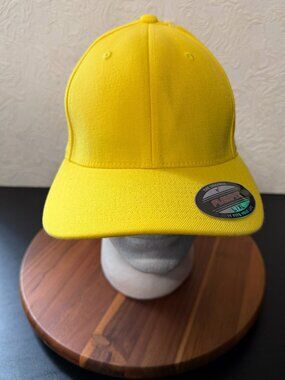 YELLOW Fitted Flat Bill Plain Solid Blank Baseball Ball Cap Caps Hat Hats L/XL